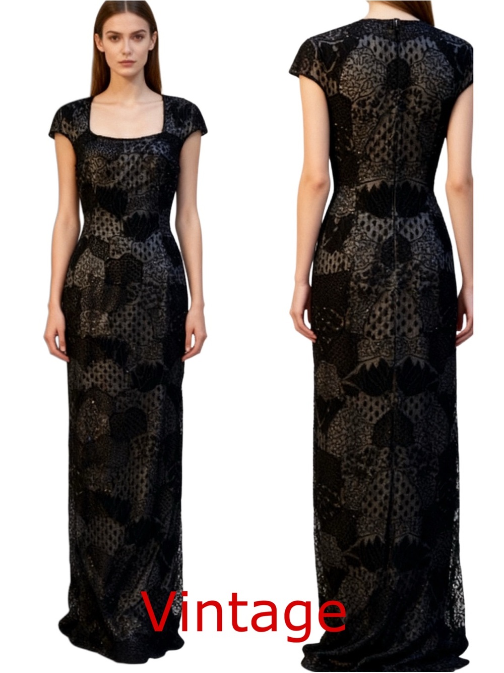 VINTAGE GOWN Black
Glass Beaded Embroidered ---Hand Embrioded Long Goin
